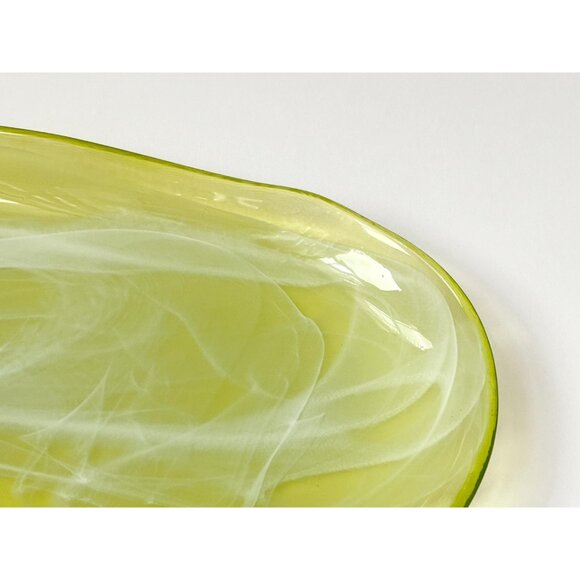 Lemon Lime Swirly Patterned Art Glass Oval Shaped Vintage Decorative Plate - Picture 9 of 13
